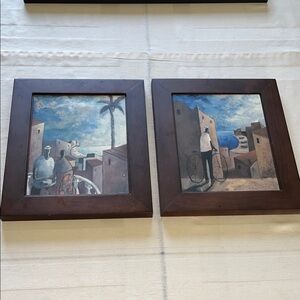 Village Seascape “Cafe En La Tarde” and “La parada” by Didier Lourenco Framed